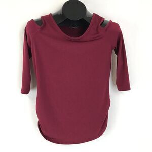 Discreet Cold Shoulder Top Women’s Medium Burgundy Stretch Jersey Ruched Casual